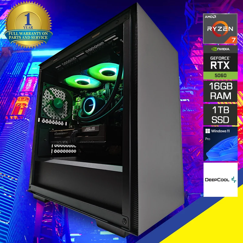 Aurora Macube Black Desktop Gaming PC | AMD Ryzen 7 7700 | 16GB RAM | 1TB SSD | RTX 5060 OC | Windows 11 Pro