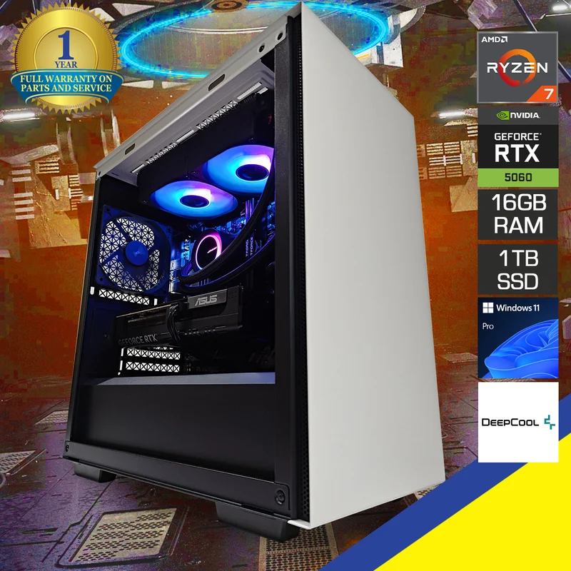Aurora Macube White Desktop Gaming PC | AMD Ryzen 7 7700 | 16GB RAM | 1TB SSD | RTX 5060 OC | Windows 11 Pro