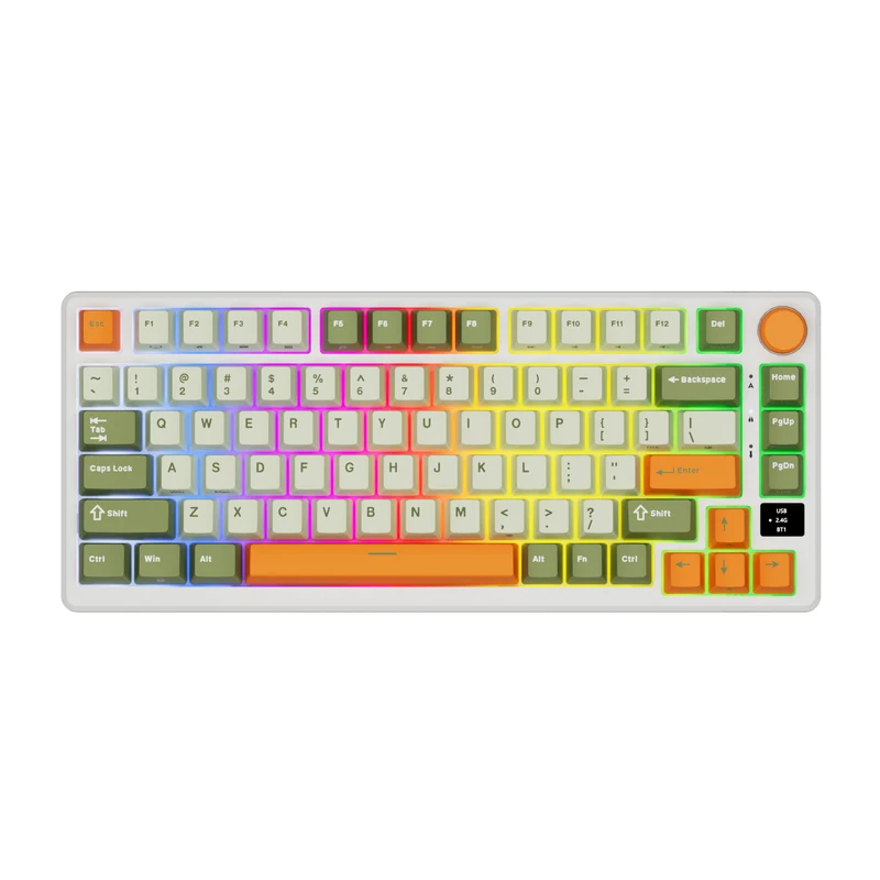 Royal Kludge RK-M75 Tri-Mode RGB 81 Keys Hot-Swappable Mechanical Keyboard Slate Cyan (Cream Switch, Beige Switch)