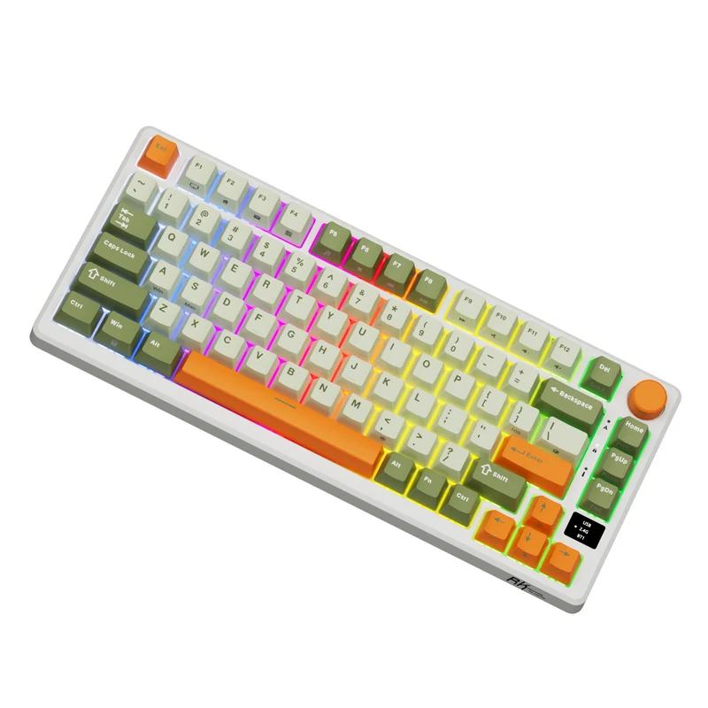 Royal Kludge RK-M75 Tri-Mode RGB 81 Keys Hot-Swappable Mechanical Keyboard Slate Cyan (Cream Switch, Beige Switch)