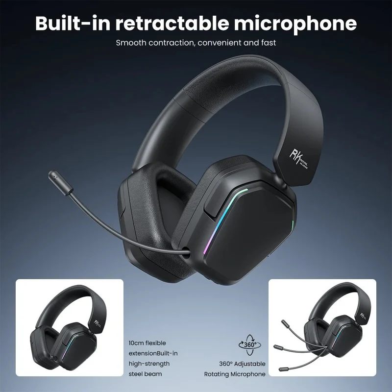 Royal Kludge RK HG101 RGB Tri-Mode Gaming Headphone (Matte Black, Platinum Grey, Berry Red, Pink)