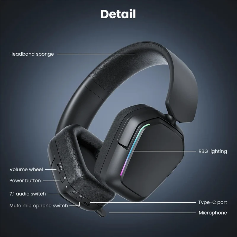 Royal Kludge RK HG101 RGB Tri-Mode Gaming Headphone (Matte Black, Platinum Grey, Berry Red, Pink)