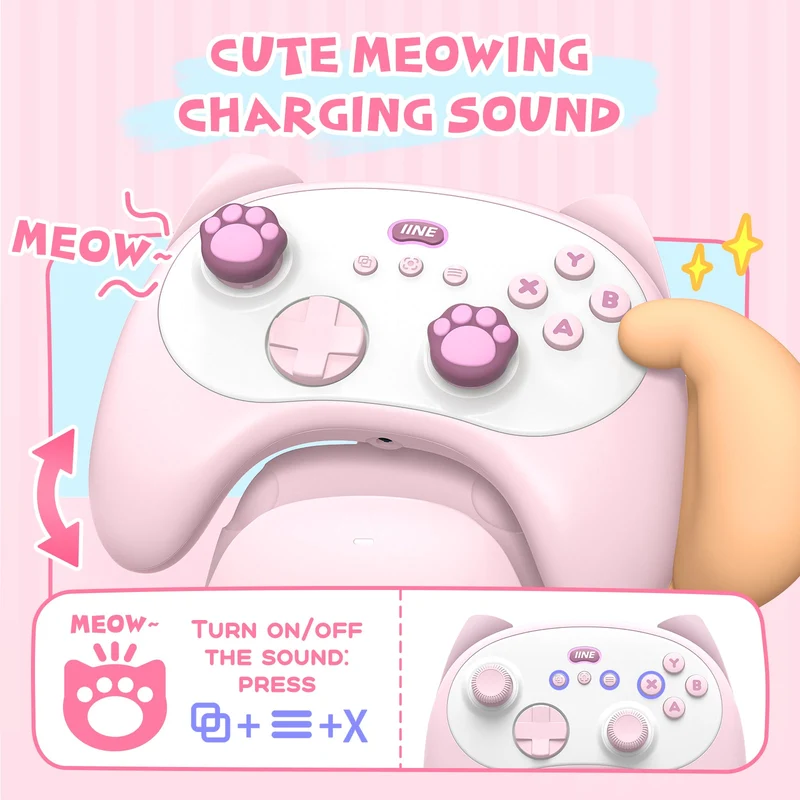 IINE Meow Kitten Controller with Tail Charging Dock for PC / Nintendo Switch (Blue, Pink) (L1049, L1050)
