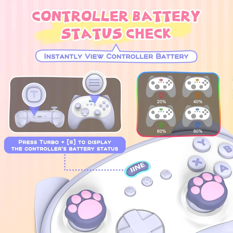 IINE Meow Kitten Controller with Tail Charging Dock for PC / Nintendo Switch (Blue, Pink) (L1049, L1050)