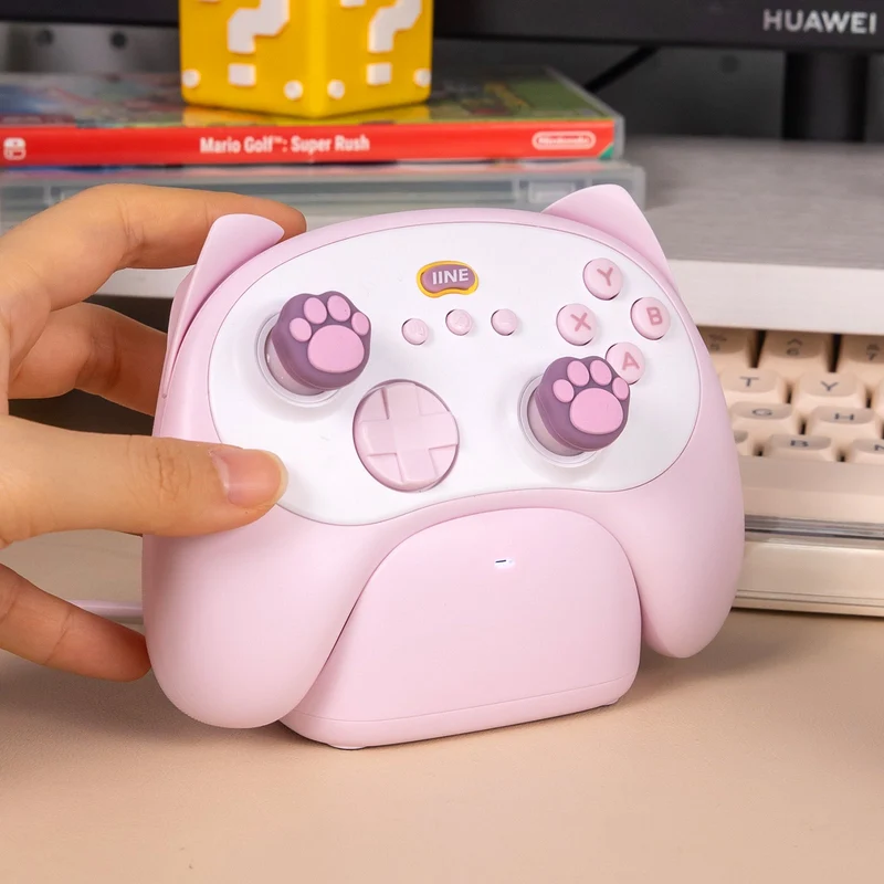 IINE Meow Kitten Controller with Tail Charging Dock for PC / Nintendo Switch (Blue, Pink) (L1049, L1050)