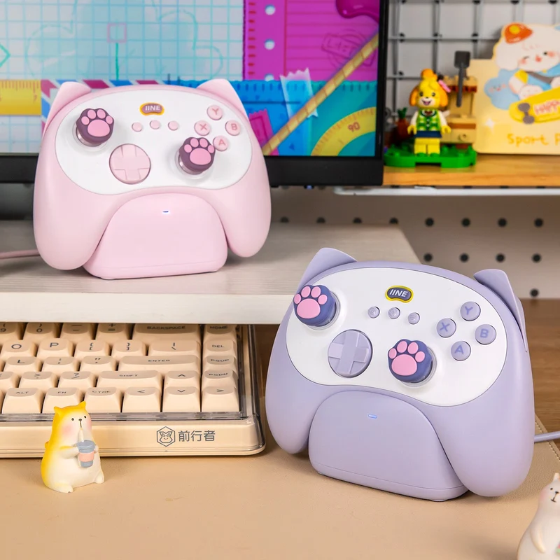 IINE Meow Kitten Controller with Tail Charging Dock for PC / Nintendo Switch (Blue, Pink) (L1049, L1050)