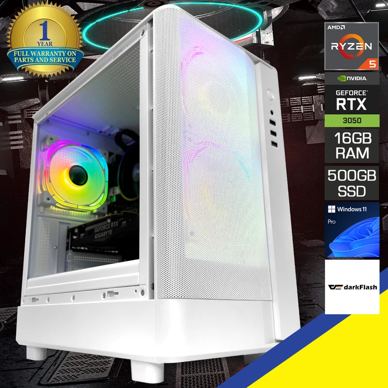 Alpha DB330M Mesh White Desktop Gaming PC | AMD Ryzen 5 5600 | 16GB RAM | 500GB SSD | RTX 3050 | Windows 11 Pro