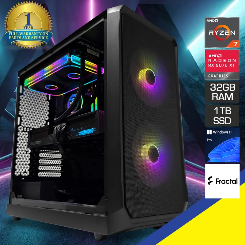 Optima Focus 2 Black Desktop Gaming PC | AMD Ryzen 7 7800X3D | 32GB RAM | 1TB SSD | RX 9070 XT | Windows 11 Pro