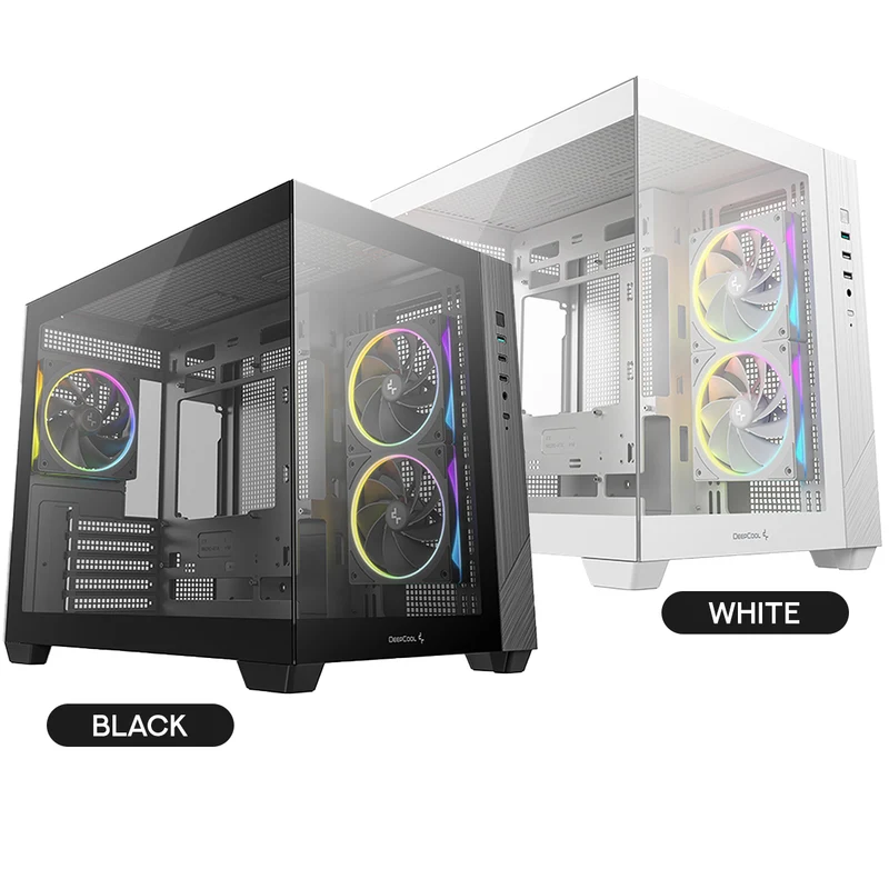 DeepCool CG330 3F Panoramic Glass Panel Dual Chamber M-ATX PC Case (Black, White)