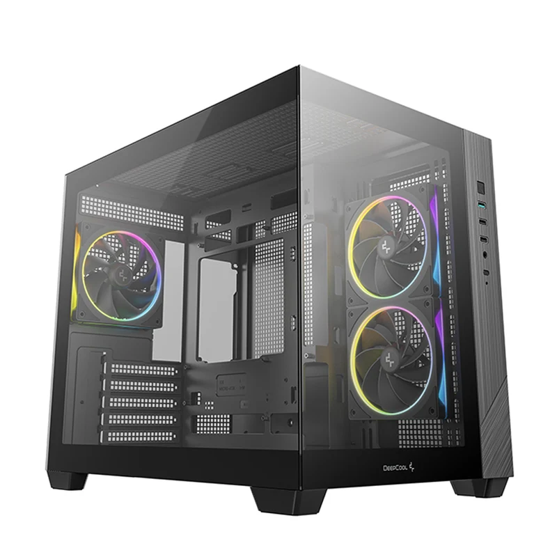 DeepCool CG330 3F Panoramic Glass Panel Dual Chamber M-ATX PC Case (Black, White)