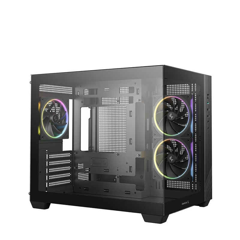 DeepCool CG330 3F Panoramic Glass Panel Dual Chamber M-ATX PC Case (Black, White)