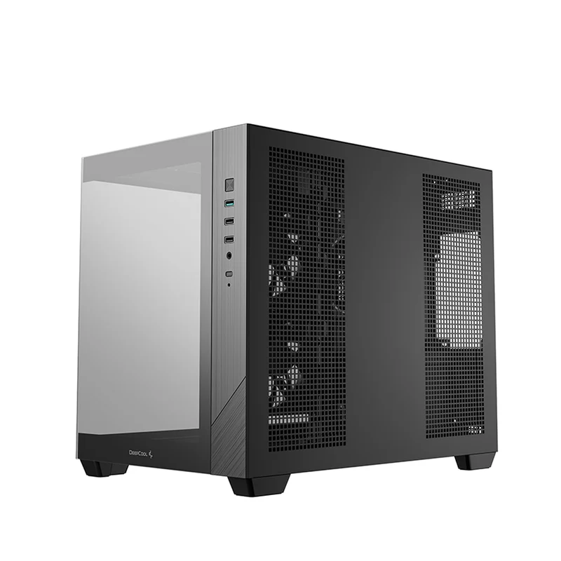DeepCool CG330 3F Panoramic Glass Panel Dual Chamber M-ATX PC Case (Black, White)