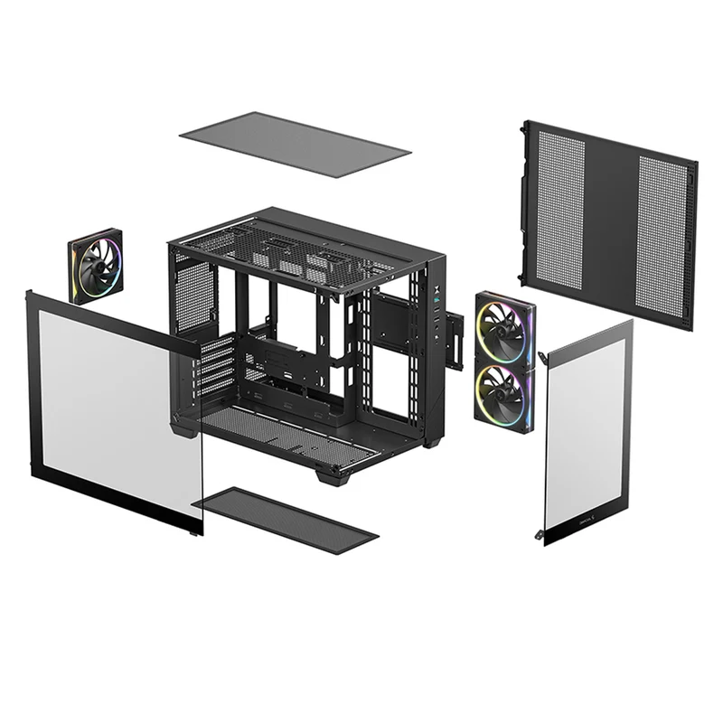 DeepCool CG330 3F Panoramic Glass Panel Dual Chamber M-ATX PC Case (Black, White)