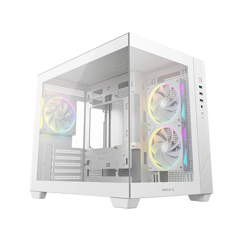DeepCool CG330 3F Panoramic Glass Panel Dual Chamber M-ATX PC Case (Black, White)