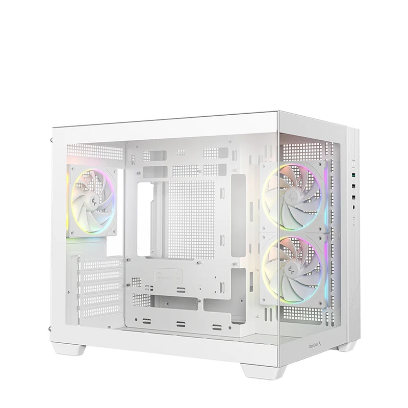 DeepCool CG330 3F Panoramic Glass Panel Dual Chamber M-ATX PC Case (Black, White)