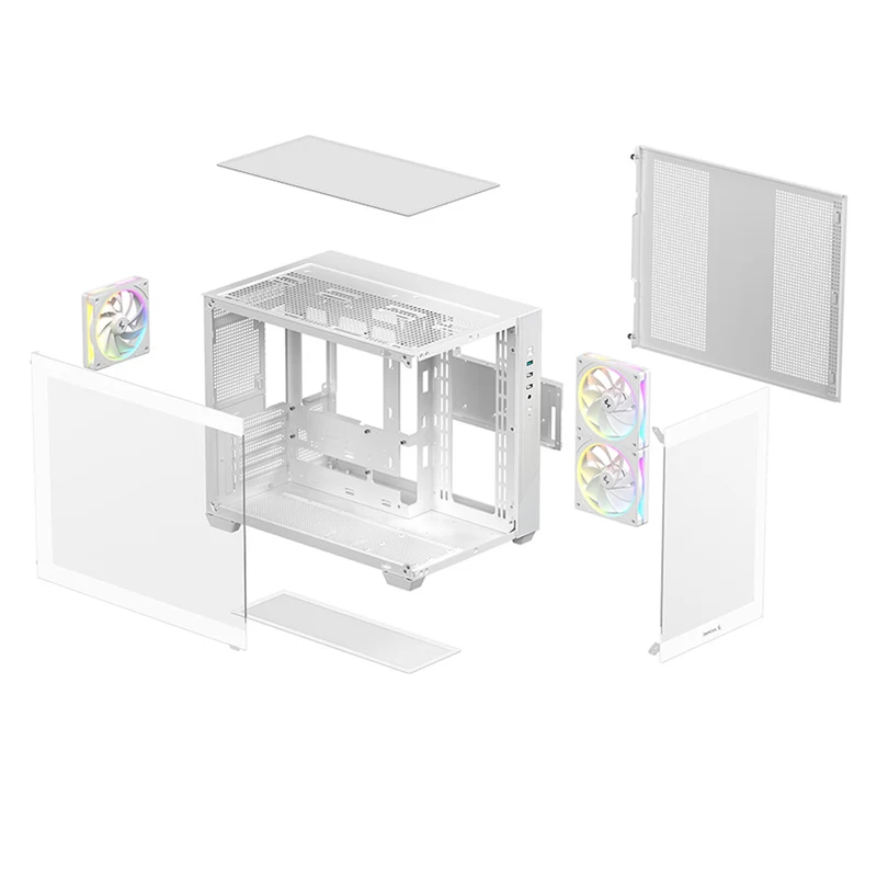 DeepCool CG330 3F Panoramic Glass Panel Dual Chamber M-ATX PC Case (Black, White)