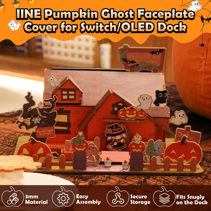 IINE Pumpkin Ghost House Faceplate Cover for Nintendo Switch / Nintendo Switch OLED Dock (L1046)