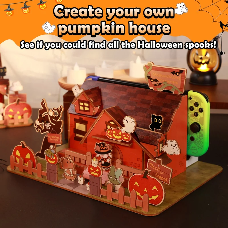 IINE Pumpkin Ghost House Faceplate Cover for Nintendo Switch / Nintendo Switch OLED Dock (L1046)