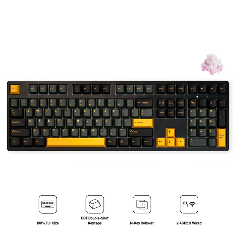 Akko Black & Gold 3108RF V3 Dual-Mode Mechanical Keyboard (Akko Frost Pink Switch)