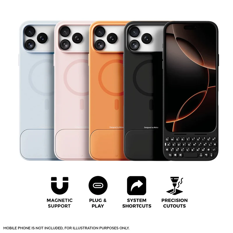 Akko MetaKey Mobile Phone Keyboard for iPhone 17 Pro Max (Space Black, Cosmic Orange, Pink, Sky Blue) + USB-C to USB-A Adapter