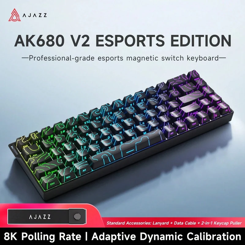 Ajazz AK680 V2 RGB Wired 68-Keys Aluminum Case Hot-Swappable Mechanical Keyboard (Black Contour Line) (Ice Island Switch)