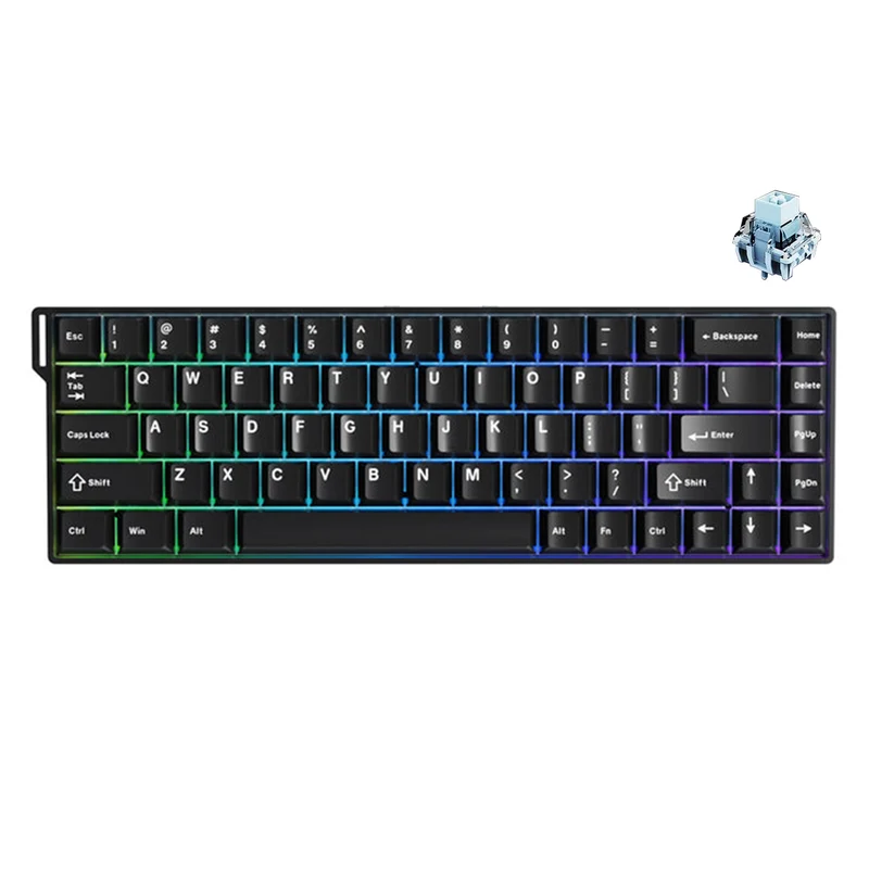 Ajazz AK680 V2 RGB Wired 68-Keys Aluminum Case Hot-Swappable Mechanical Keyboard (Black) (Ice Island Switch)