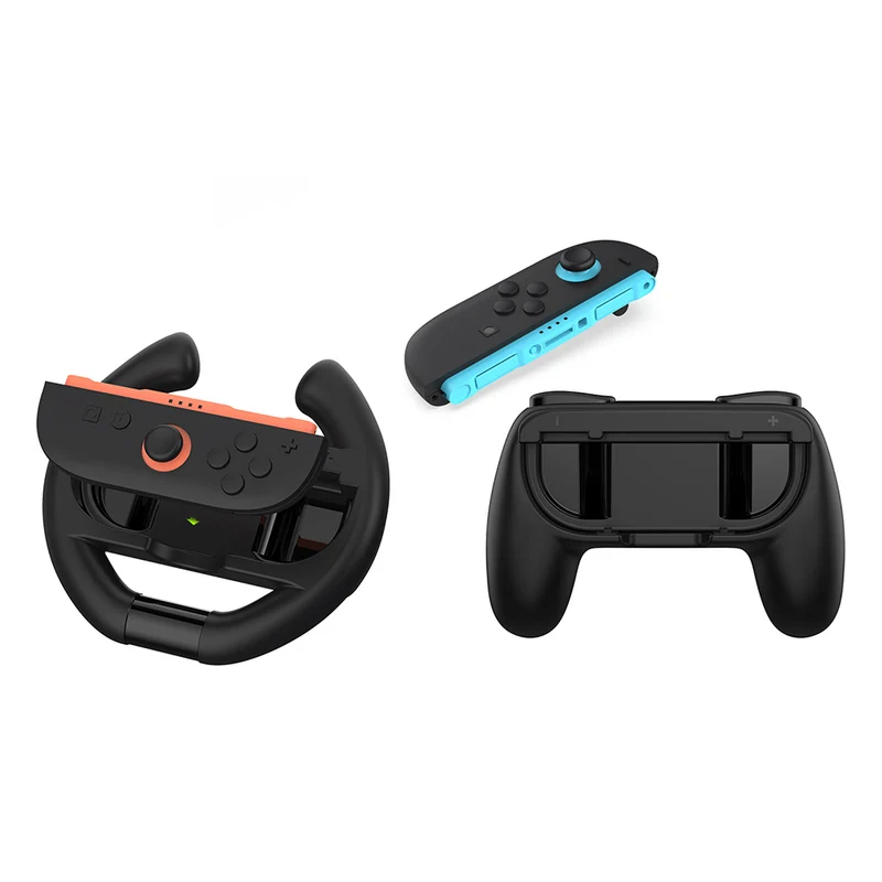 Dobe Controller Grip & Semi-Circle Steering Wheel Kit for Nintendo Switch 2 Joy-Pad (Black) TNS-5109