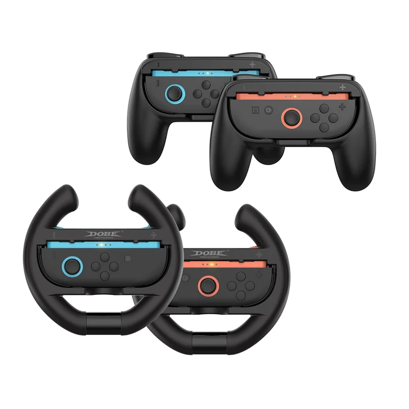 Dobe Controller Grip & Semi-Circle Steering Wheel Kit for Nintendo Switch 2 Joy-Pad (Black) TNS-5109