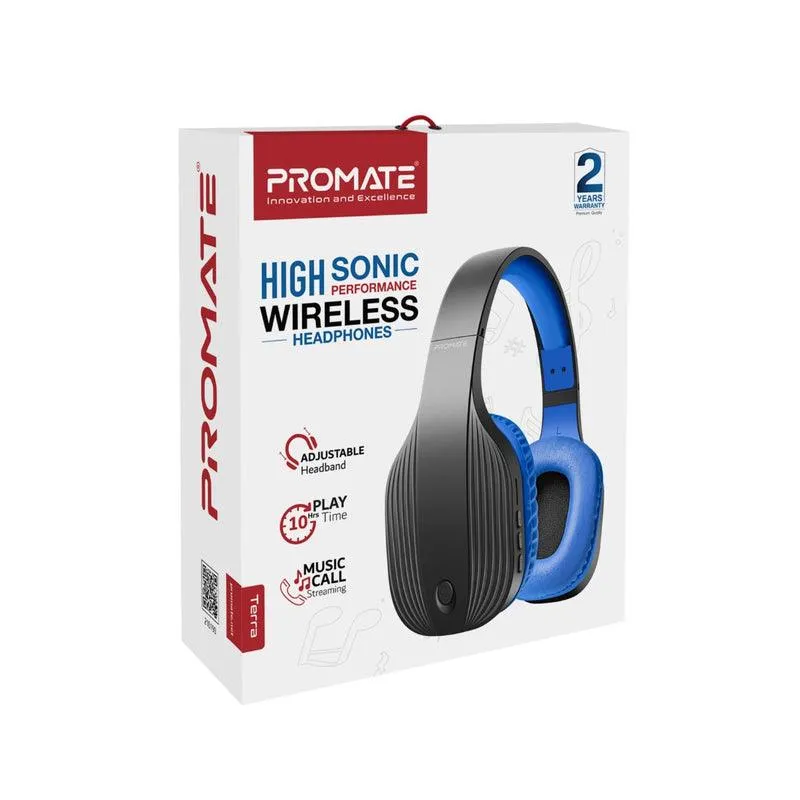 Promate Terra High Sonic Performance Wireless Headphones (Blue)