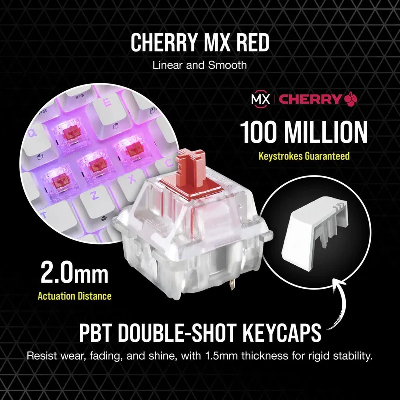 Corsair K65 RGB Mini 60% Mechanical Gaming Keyboard Cherry MX Red (White)