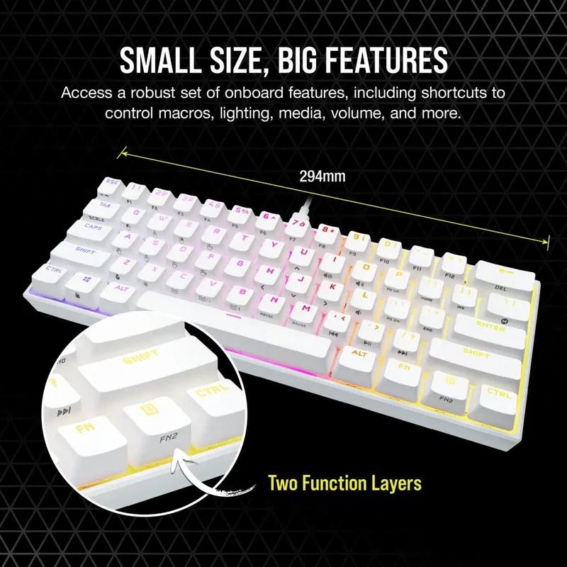 Corsair K65 RGB Mini 60% Mechanical Gaming Keyboard Cherry MX Red (White)