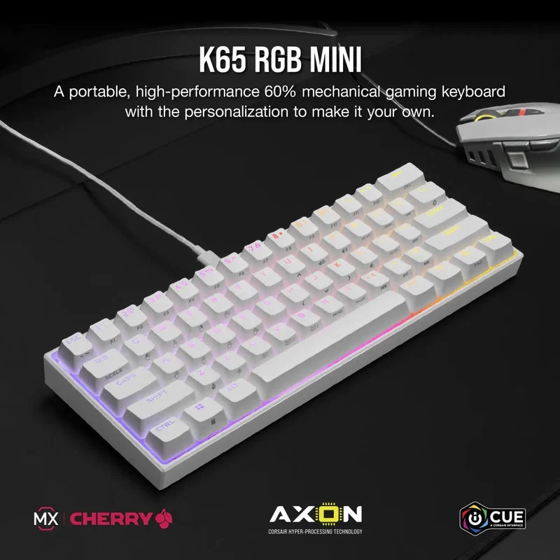 Corsair K65 RGB Mini 60% Mechanical Gaming Keyboard Cherry MX Red (White)