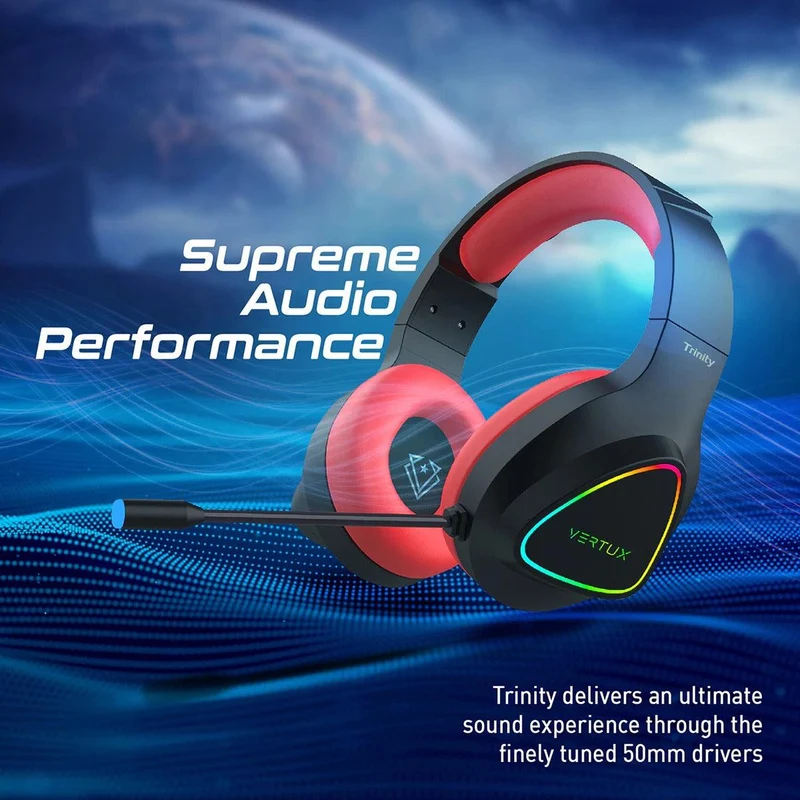 VERTUX TRINITY STEREO IMMERSIVE PRO GAMING OVER-EAR WIRED HEADPHONE (RED)