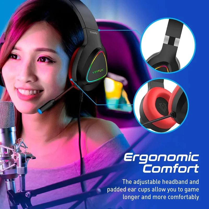 VERTUX TRINITY STEREO IMMERSIVE PRO GAMING OVER-EAR WIRED HEADPHONE (RED)