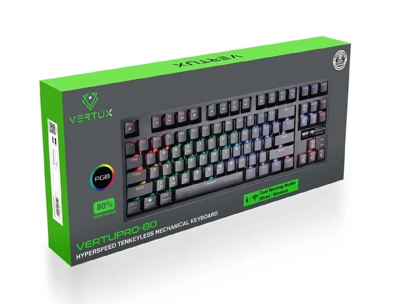 VERTUX VERTUPRO-80 HYPERSPEED TENKEYLESS MECHANICAL KEYBOARD (BLACK)