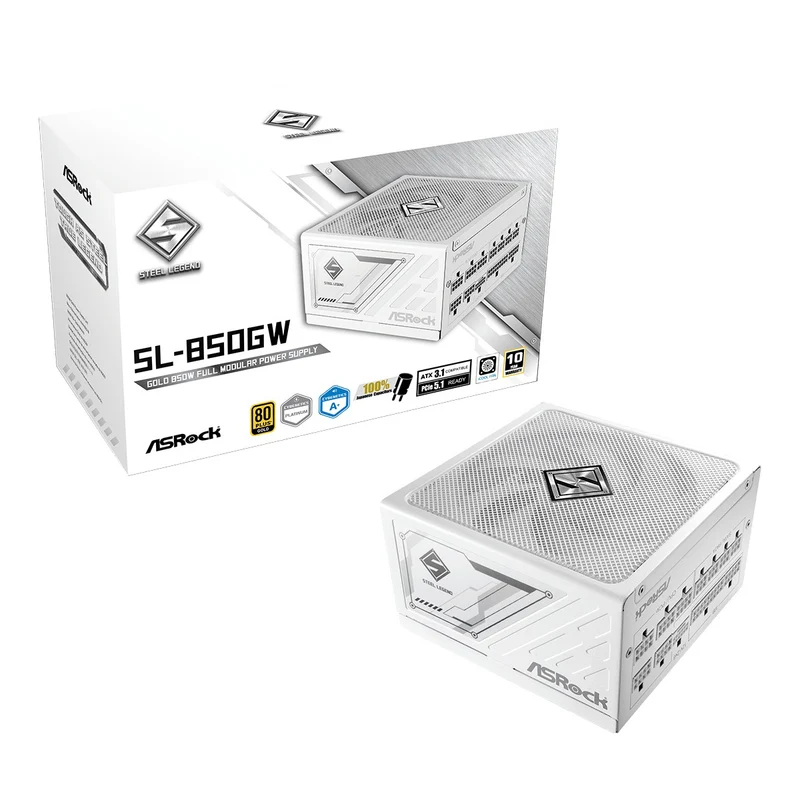 ASRock SL-850GW 850W 80+ Gold & Cybenetics Platinum ATX 3.1 & PCIe 5.1 Full Modular Power Supply (White)