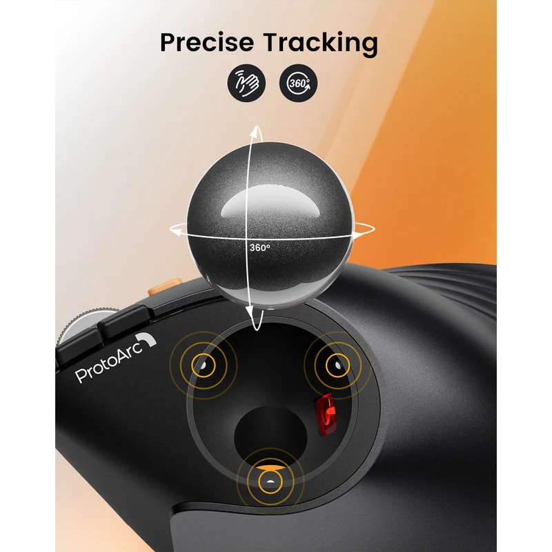 ProtoArc EM05 NL Ergonomic Vertical Wireless Trackball Mouse (Black + Blue Ball, Black + Grey Ball, Black + Red Ball, Black + Violet Ball)