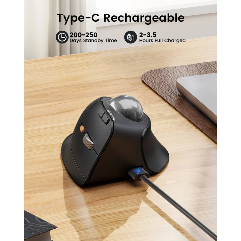 ProtoArc EM05 NL Ergonomic Vertical Wireless Trackball Mouse (Black + Blue Ball, Black + Grey Ball, Black + Red Ball, Black + Violet Ball)