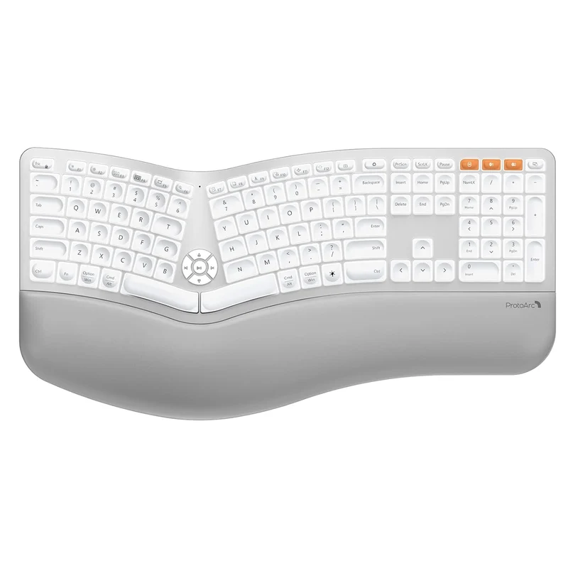 ProtoArc EK01 Plus Dual Mode Full Size Backlit Ergonomic Split Keyboard (White/Silver) (CP015756)