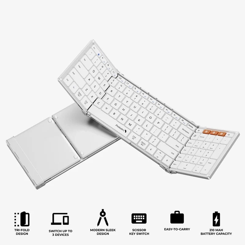ProtoArc XK01 Foldable Full-Size Bluetooth Keyboard (White) (CP012684)
