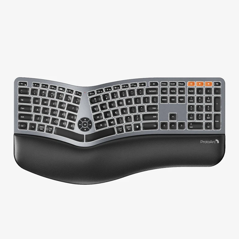 ProtoArc EK01 Plus Dual Mode Full Size Backlit Ergonomic Split Keyboard (Black/Grey) (CP013398)
