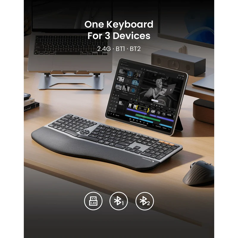 ProtoArc EK01 Plus Dual Mode Full Size Backlit Ergonomic Split Keyboard (Black/Grey) (CP013398)