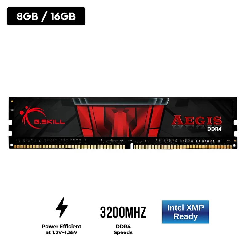 G.Skill Aegis DDR4 3200 MHz CL16-18-18-38 1.35v Intel XMP Desktop Memory (8GB, 16GB)