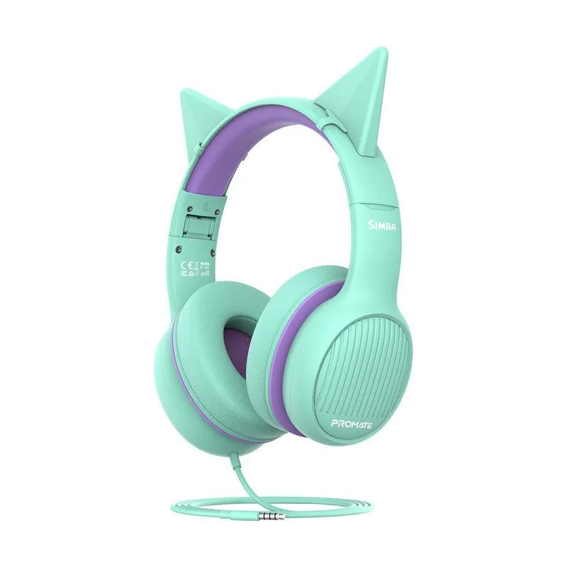 PROMATE Simba Over-Ear Hi-Definition Safe Audio Wired Headset (Emerald)