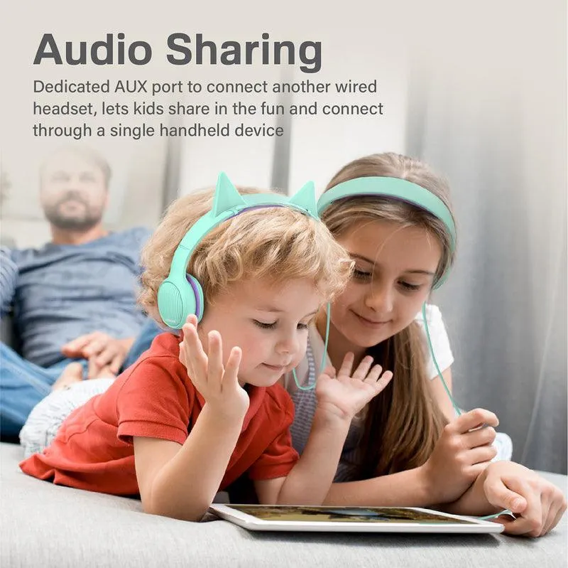 PROMATE Simba Over-Ear Hi-Definition Safe Audio Wired Headset (Emerald)