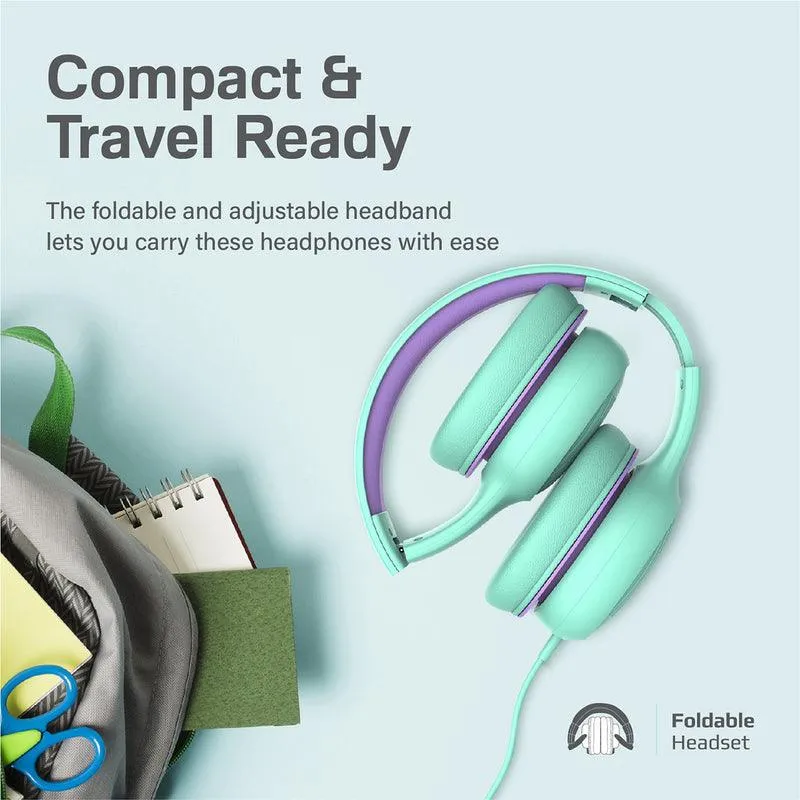 PROMATE Simba Over-Ear Hi-Definition Safe Audio Wired Headset (Emerald)