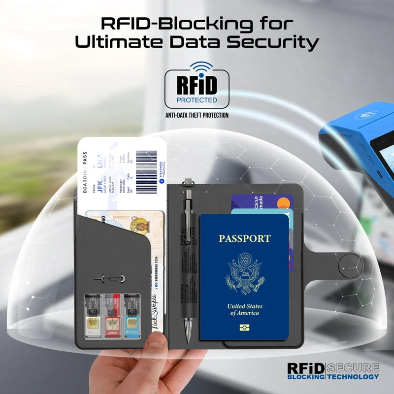 Promate PassMate Anti-Loss Slim Leather Passport Holder with RFID Protection & Smart Tracking (Black, Blue, Brown, Burgundy)