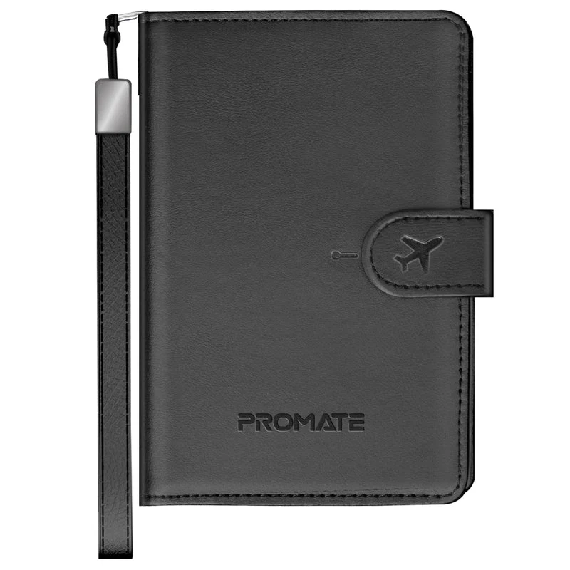 Promate PassMate Anti-Loss Slim Leather Passport Holder with RFID Protection & Smart Tracking (Black, Blue, Brown, Burgundy)