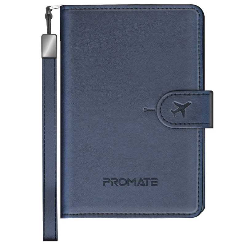 Promate PassMate Anti-Loss Slim Leather Passport Holder with RFID Protection & Smart Tracking (Black, Blue, Brown, Burgundy)