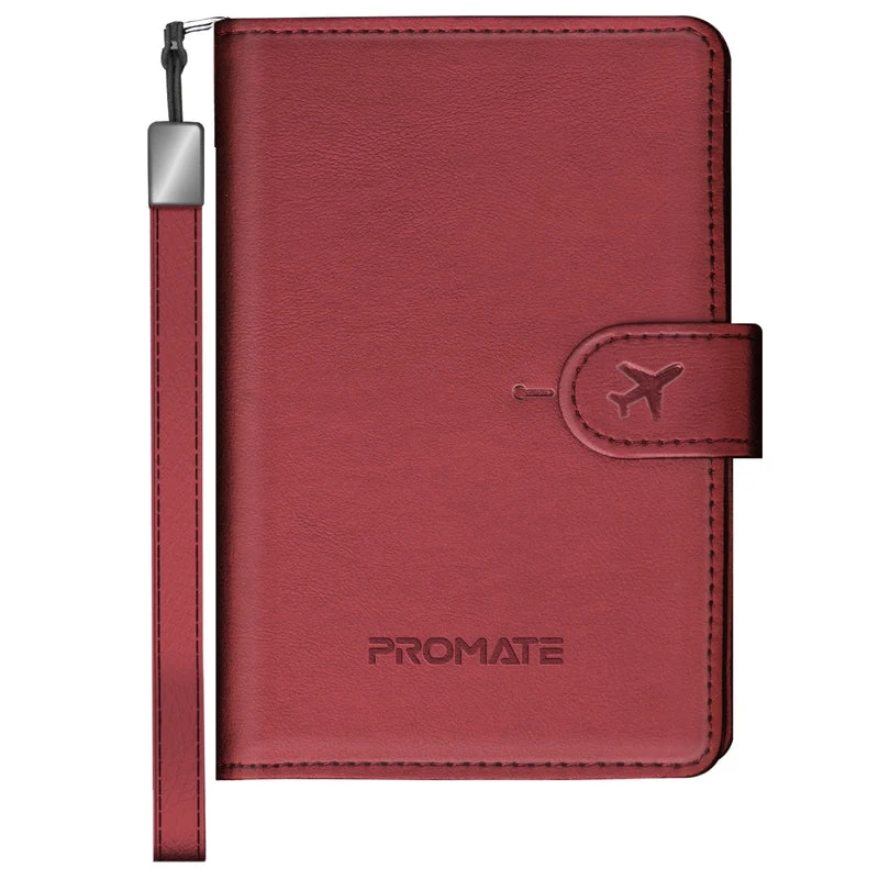 Promate PassMate Anti-Loss Slim Leather Passport Holder with RFID Protection & Smart Tracking (Black, Blue, Brown, Burgundy)